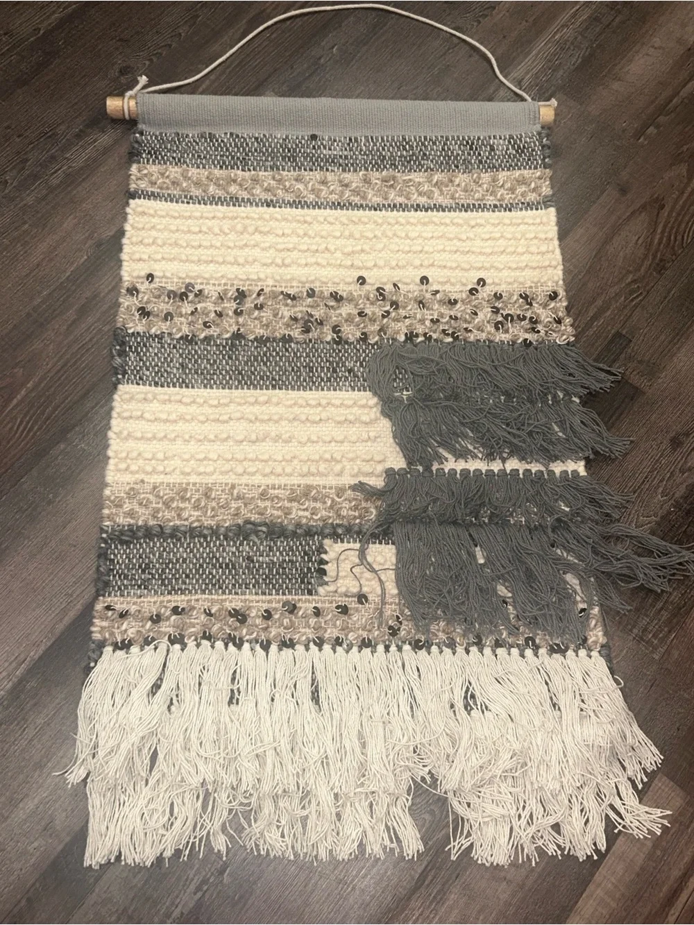Handwoven Cream and grey Boho Wall Hanging Tapestry